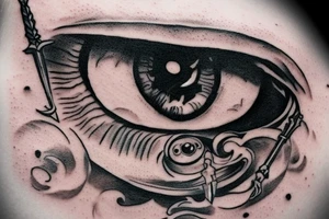 Eye, film camera, sword, medieval, knight tattoo idea
