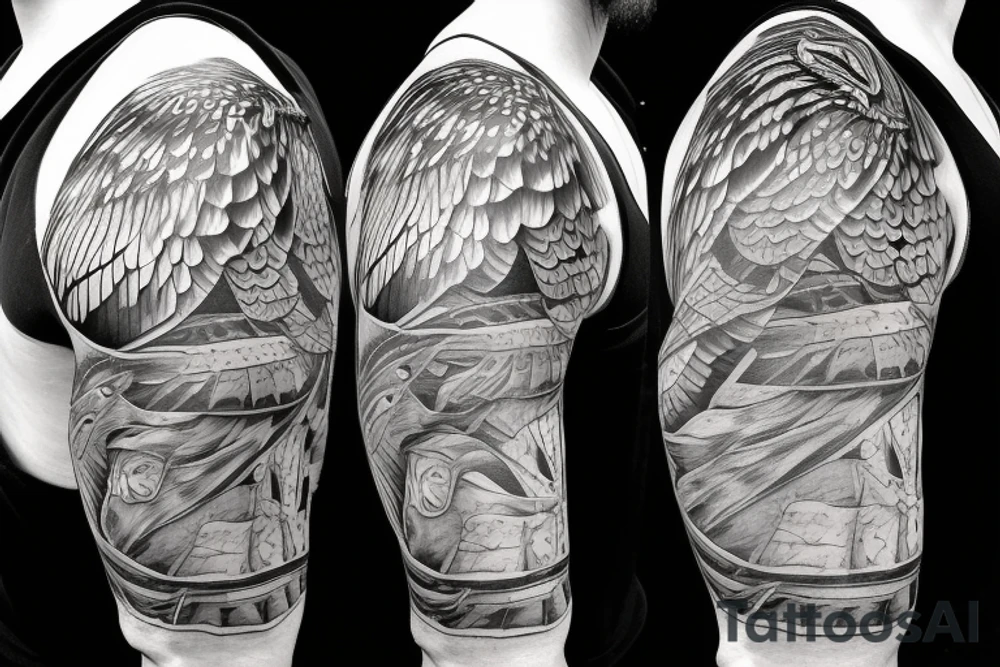 Buzzard diving wrapped around shoulder tattoo idea