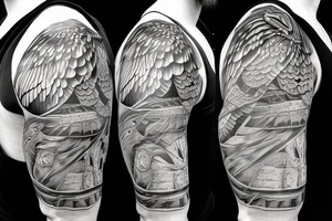 Buzzard diving wrapped around shoulder tattoo idea