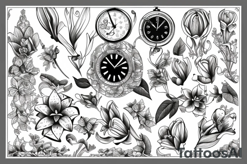 lily wrapped around clock tattoo idea