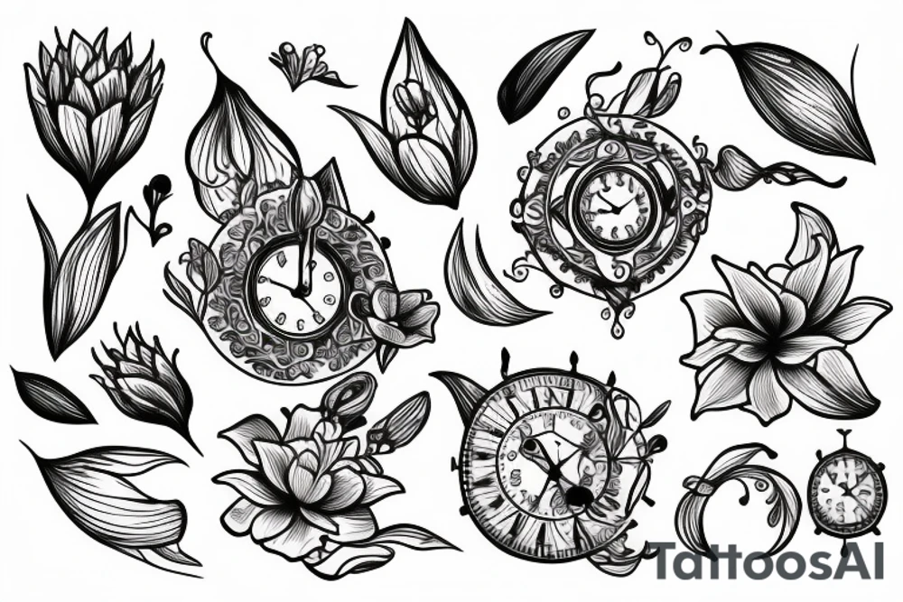lily wrapped around clock tattoo idea