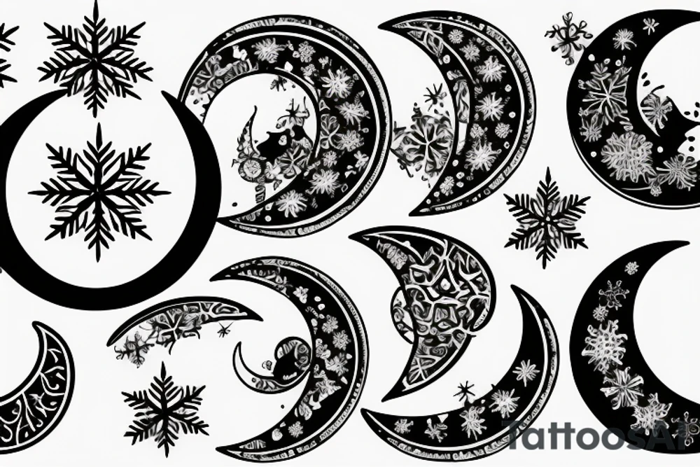 Crescent moon and snowflake tattoo idea