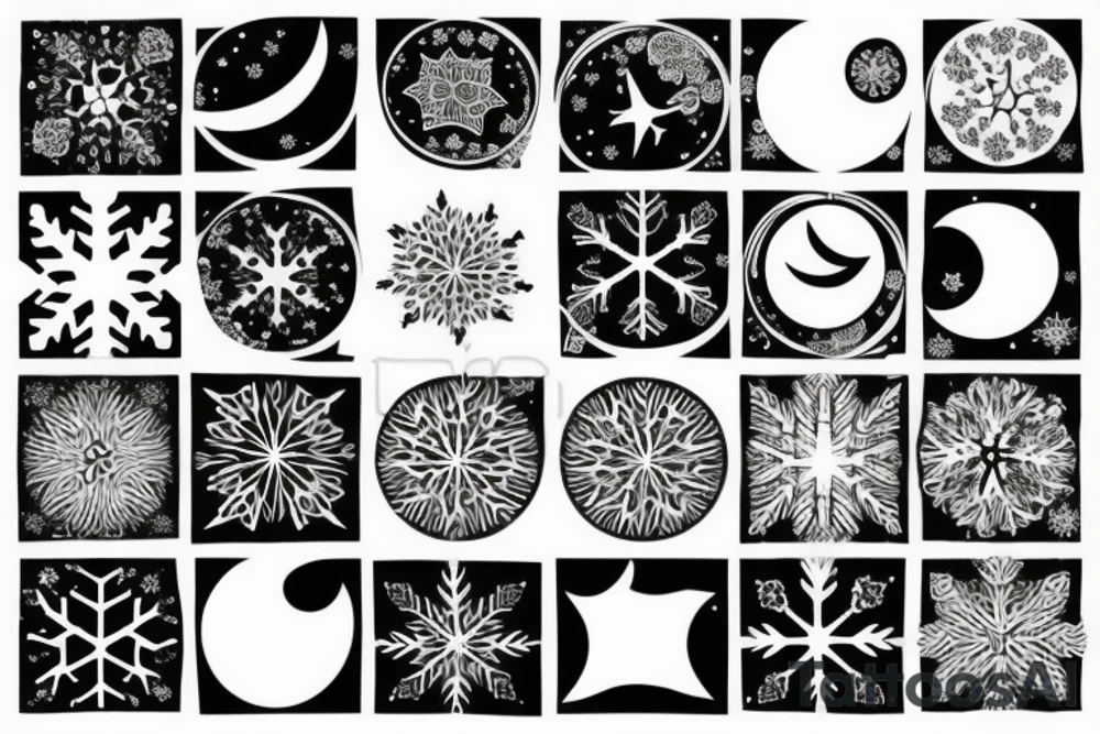Crescent moon and snowflake tattoo idea