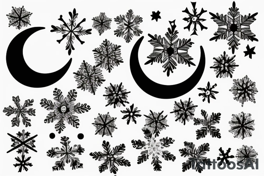 Crescent moon and snowflake tattoo idea