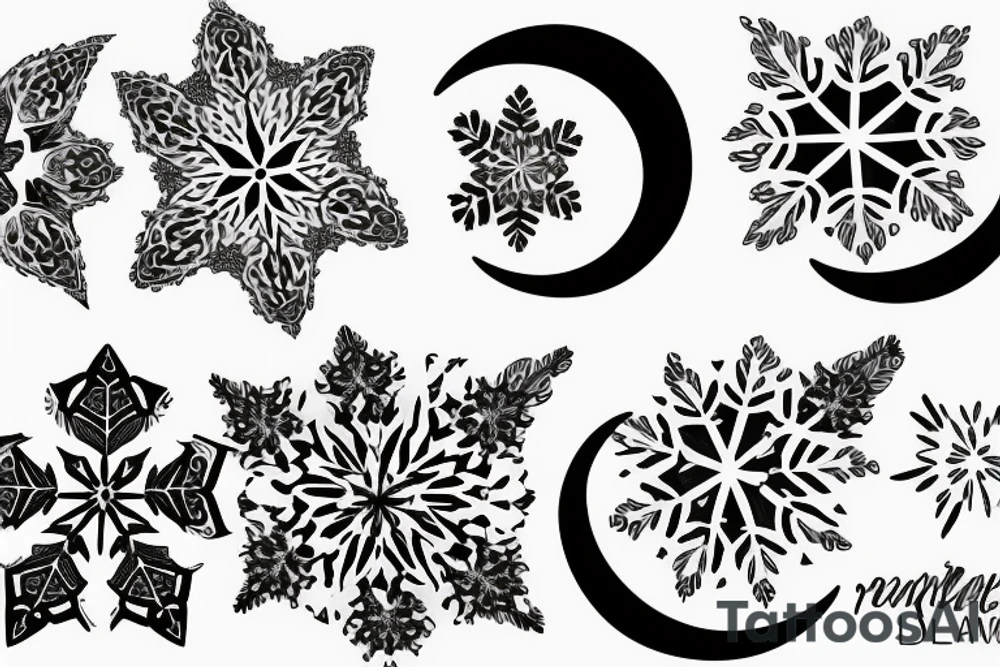 Crescent moon and snowflake tattoo idea