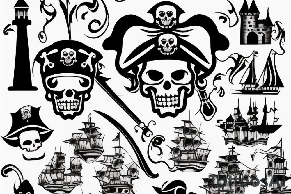 Pirate with castle in background tattoo idea