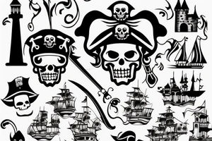 Pirate with castle in background tattoo idea