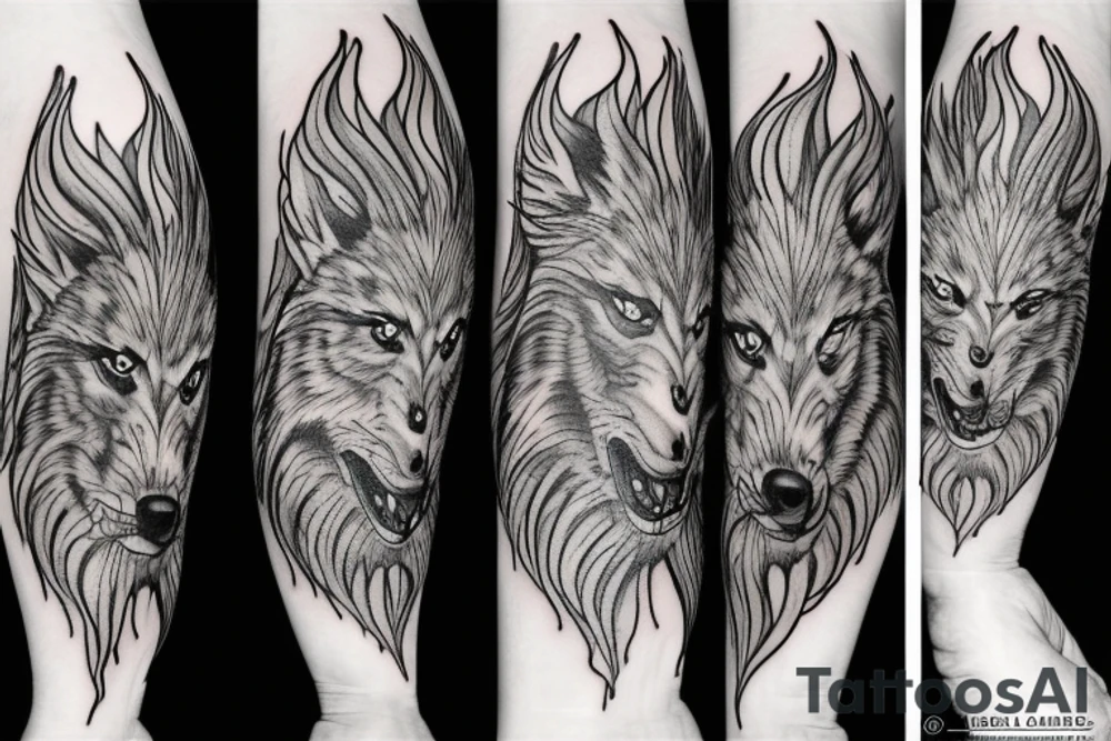 wolf in flames tattoo idea