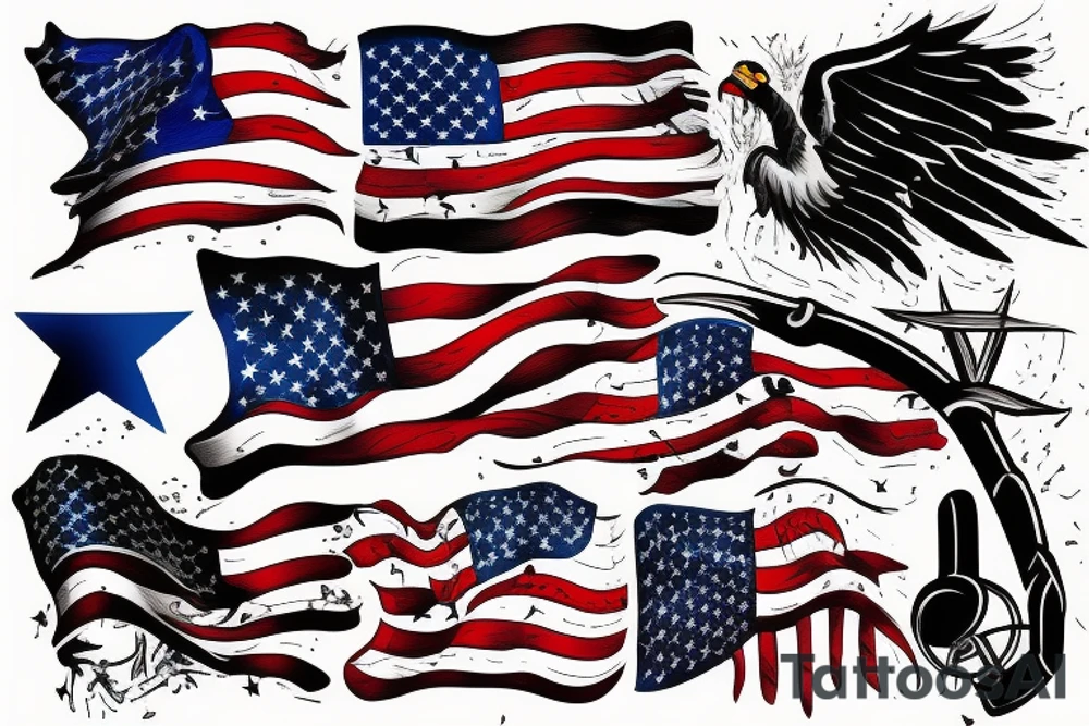 American flag tattoo with crossed sabres tattoo idea