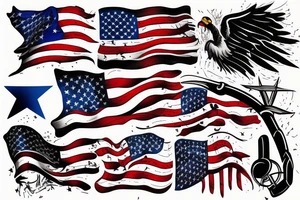 American flag tattoo with crossed sabres tattoo idea