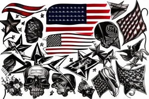 American flag tattoo with crossed sabres tattoo idea