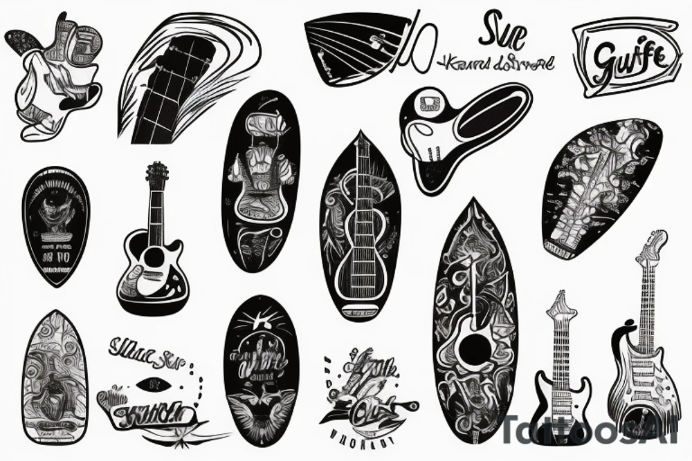 guitar and surfboard tattoo idea
