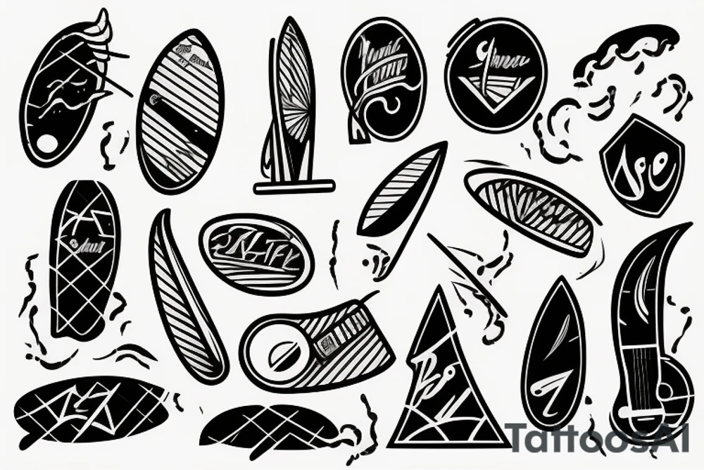 guitar and surfboard tattoo idea