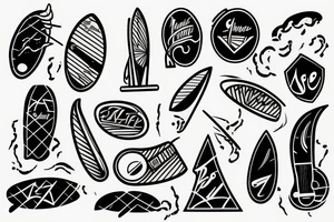 guitar and surfboard tattoo idea