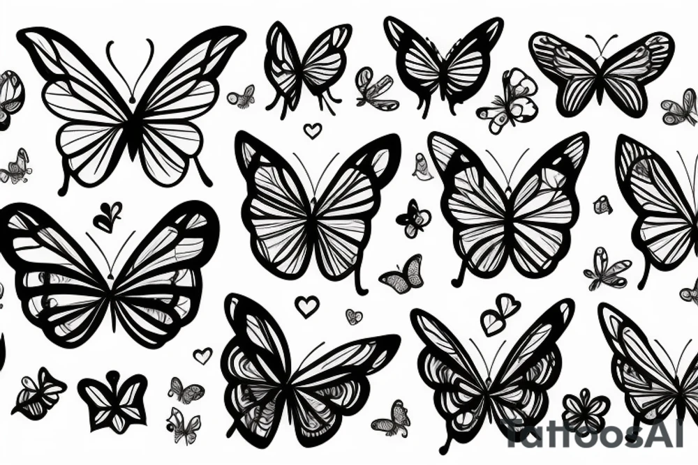 A heart with a number 7, butterfly and wild fliwe tattoo idea