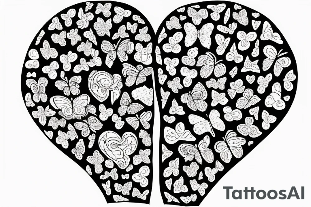 A heart with a number 7, butterfly and wild flower tattoo idea