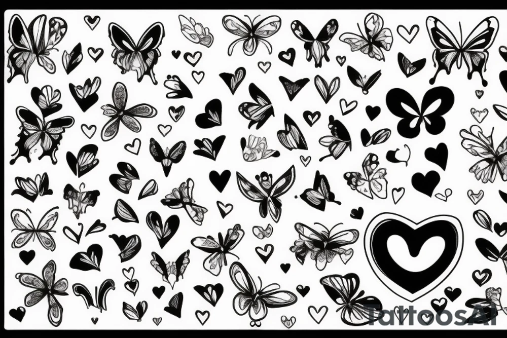 A heart with a number 7, butterfly and wild flower tattoo idea