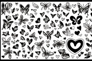 A heart with a number 7, butterfly and wild flower tattoo idea