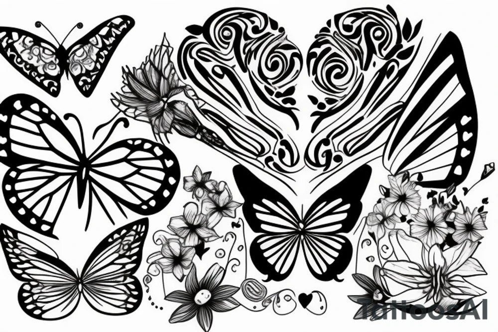 A heart, 7, butterfly and wild flower tattoo idea