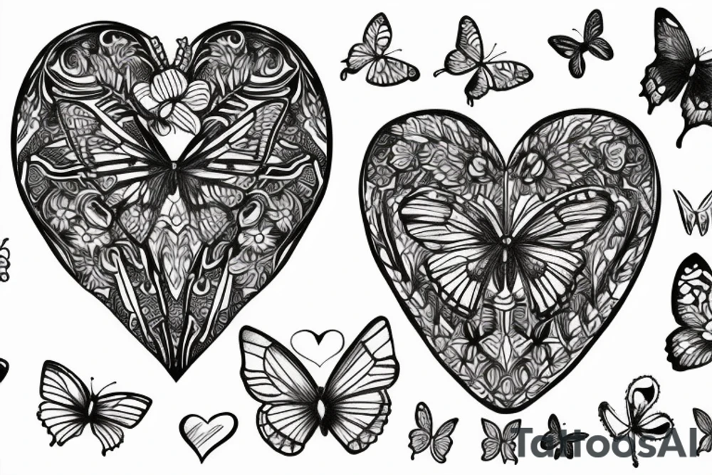 A heart, 7, butterfly and wild flower tattoo idea