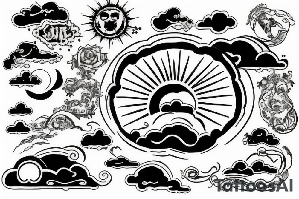 heaven cloud tattoo with sun rays tattoo idea