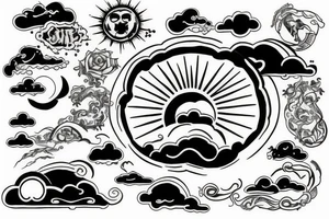heaven cloud tattoo with sun rays tattoo idea