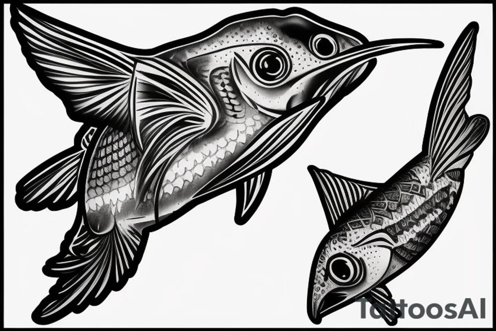 bass fish and hummingbird tattoo idea