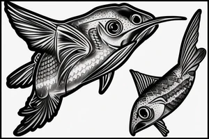 bass fish and hummingbird tattoo idea