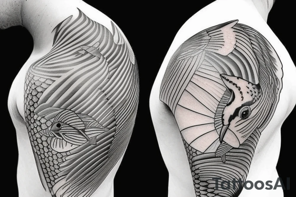 bass fish and hummingbird tattoo idea