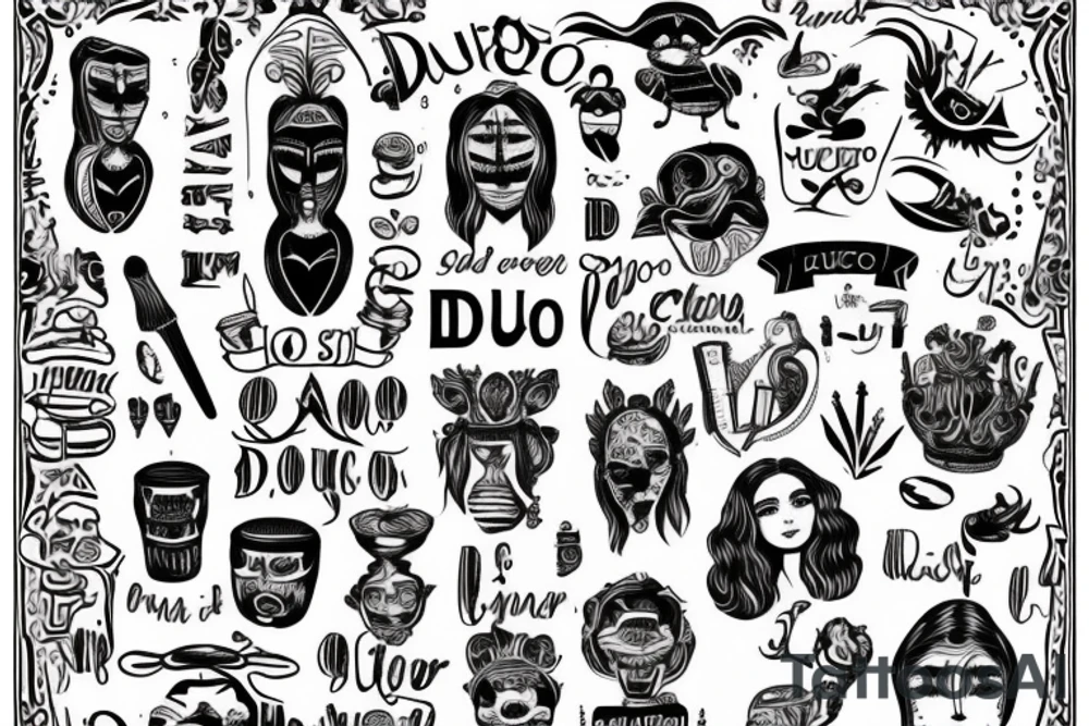 A quote "non ducor, duco" in a classic black font for a small woman's arm highlighted by line art in an ancient style tattoo idea