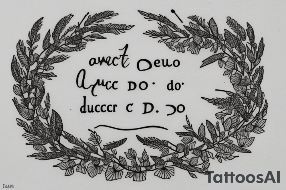 In typewriter font, a quote "non ducor, duco" with a spear and a laurel tattoo idea