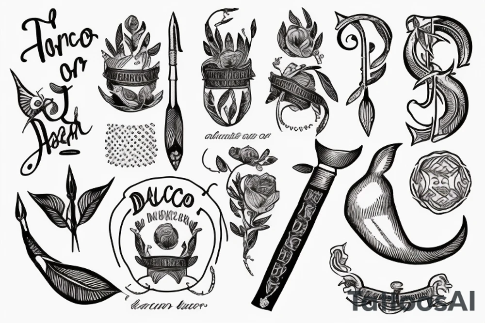 In typewriter font, a quote "non ducor, duco" with a spear and a laurel tattoo idea