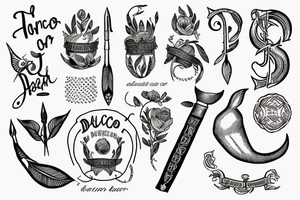 In typewriter font, a quote "non ducor, duco" with a spear and a laurel tattoo idea