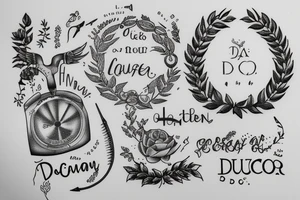 In typewriter font, a quote "non ducor, duco" with a spear and a laurel wreath tattoo idea
