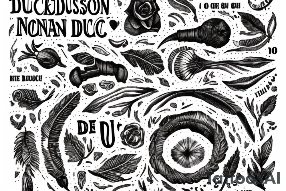 In typewriter font, a quote "non ducor, duco" with a quill and ink tattoo idea