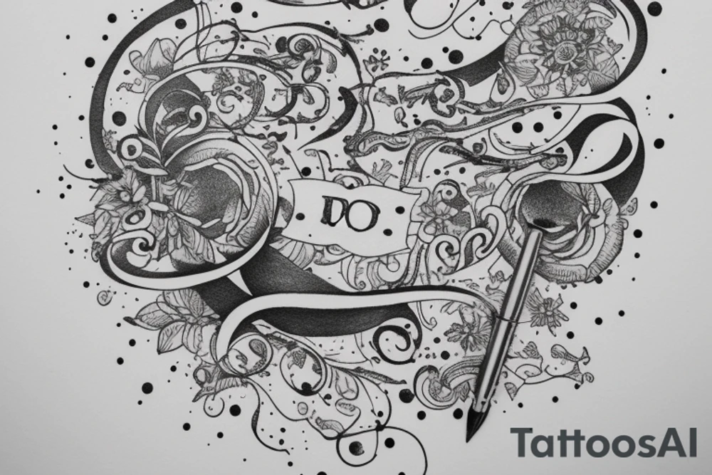 In typewriter font, a quote "non ducor, duco" with a quill and ink tattoo idea