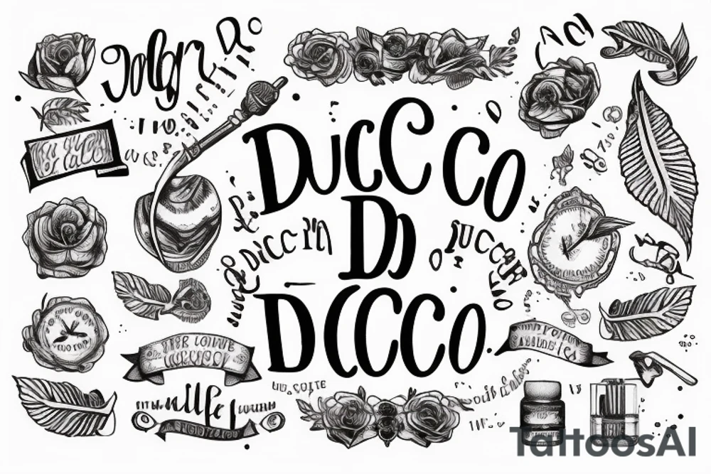 In typewriter font, a quote "non ducor, duco" with a quill and ink tattoo idea
