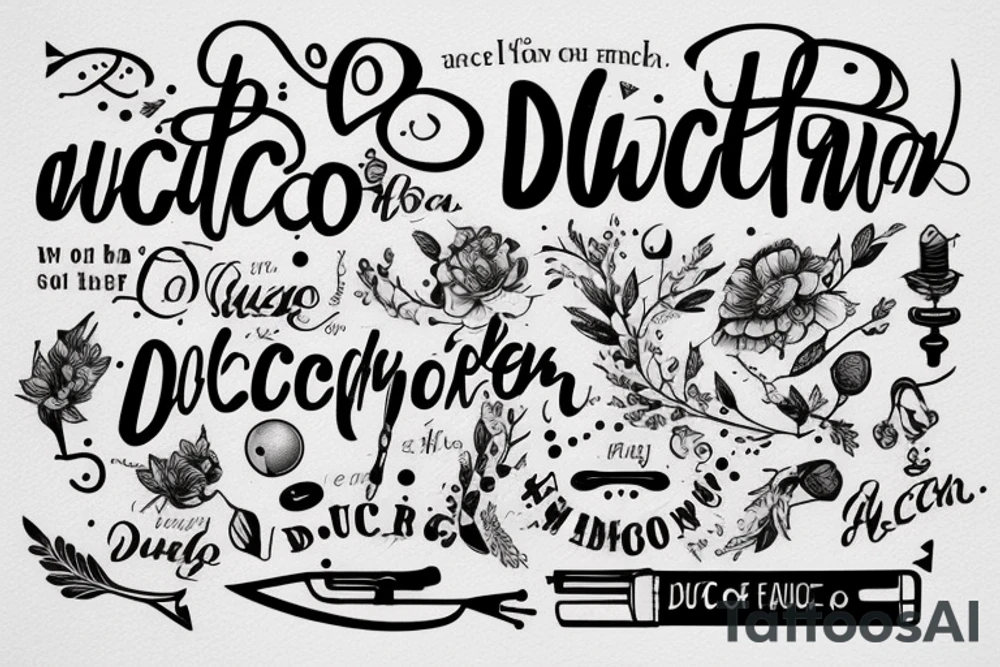 In typewriter font, a quote "non ducor, duco" with a quill and ink tattoo idea
