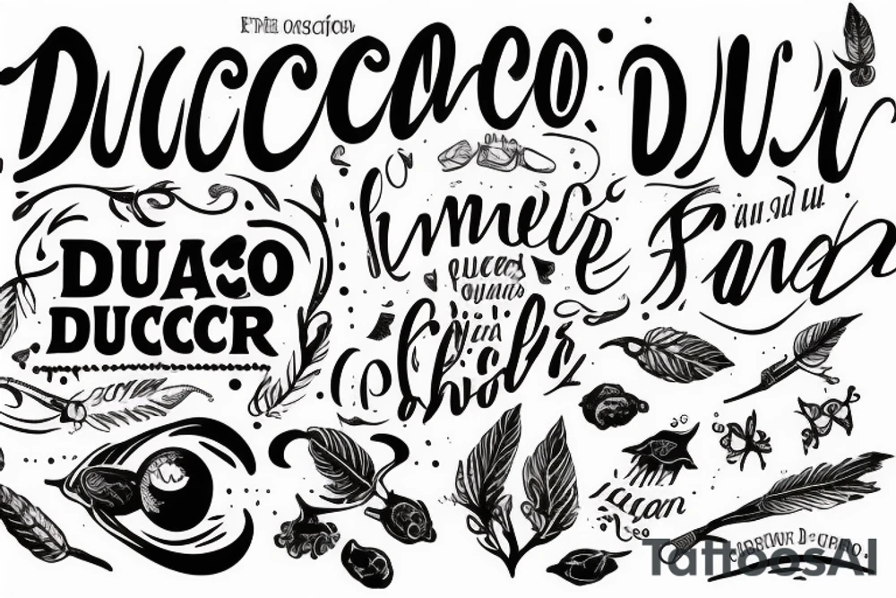 In typewriter font, a quote "non ducor, duco" with a quill and ink tattoo idea