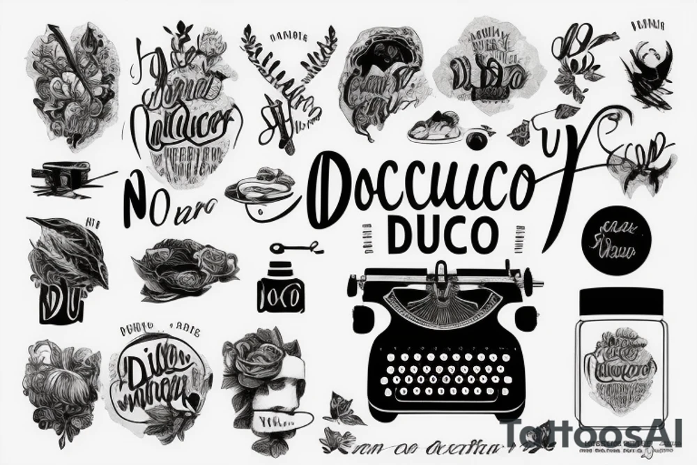 In typewriter font, a quote "non ducor, duco" with a quill and ink tattoo idea