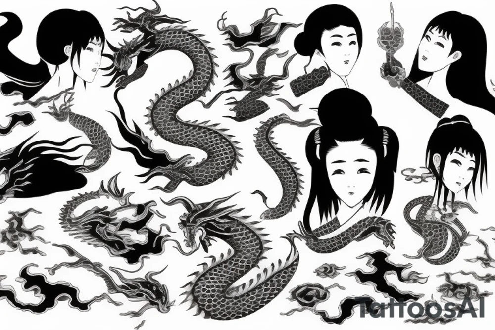 Japanese girl with dragon tattoo idea