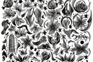 In typewriter font, a quote "non omnis moriar" stargazer lilies tattoo idea