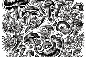 In typewriter font, a quote "non omnis moriar" stargazer lilies and mushrooms tattoo idea