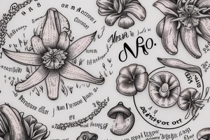 In typewriter font, a quote "non omnis moriar" stargazer lilies and mushrooms tattoo idea