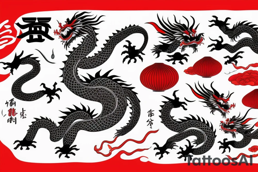Chinese dragon in red color tattoo idea