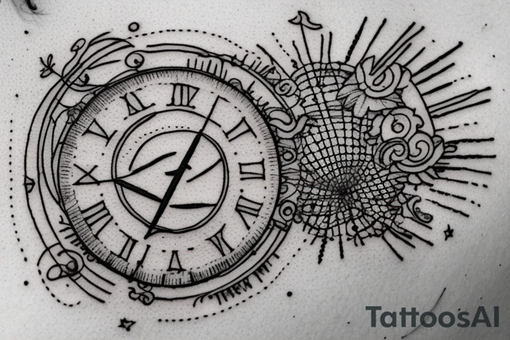 In bold antique typewriter font, a quote "Vivere disce" surrounded by a sundial and comet tattoo idea