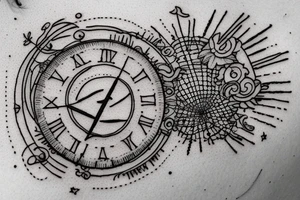 In bold antique typewriter font, a quote "Vivere disce" surrounded by a sundial and comet tattoo idea