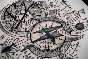 In bold antique typewriter font, a quote "Vivere disce" surrounded by a sundial and comet tattoo idea