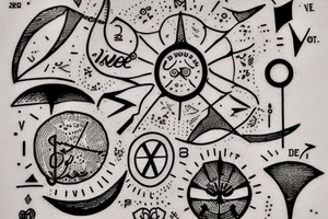 In bold antique typewriter font, a quote "Vivere disce" surrounded by a sundial and comet tattoo idea