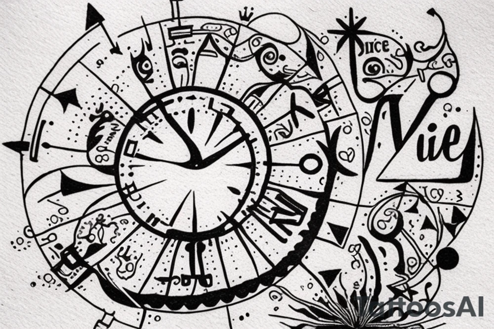 In bold antique typewriter font, a quote "Vivere disce" surrounded by a sundial and comet tattoo idea